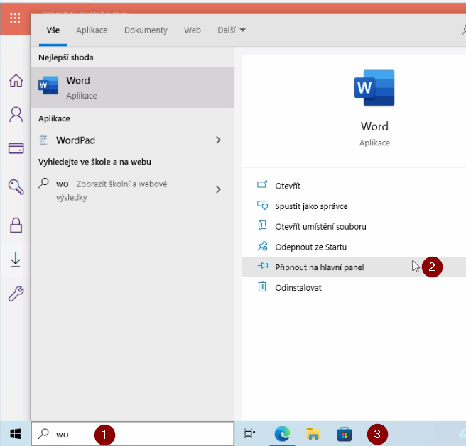word na hlavni panel